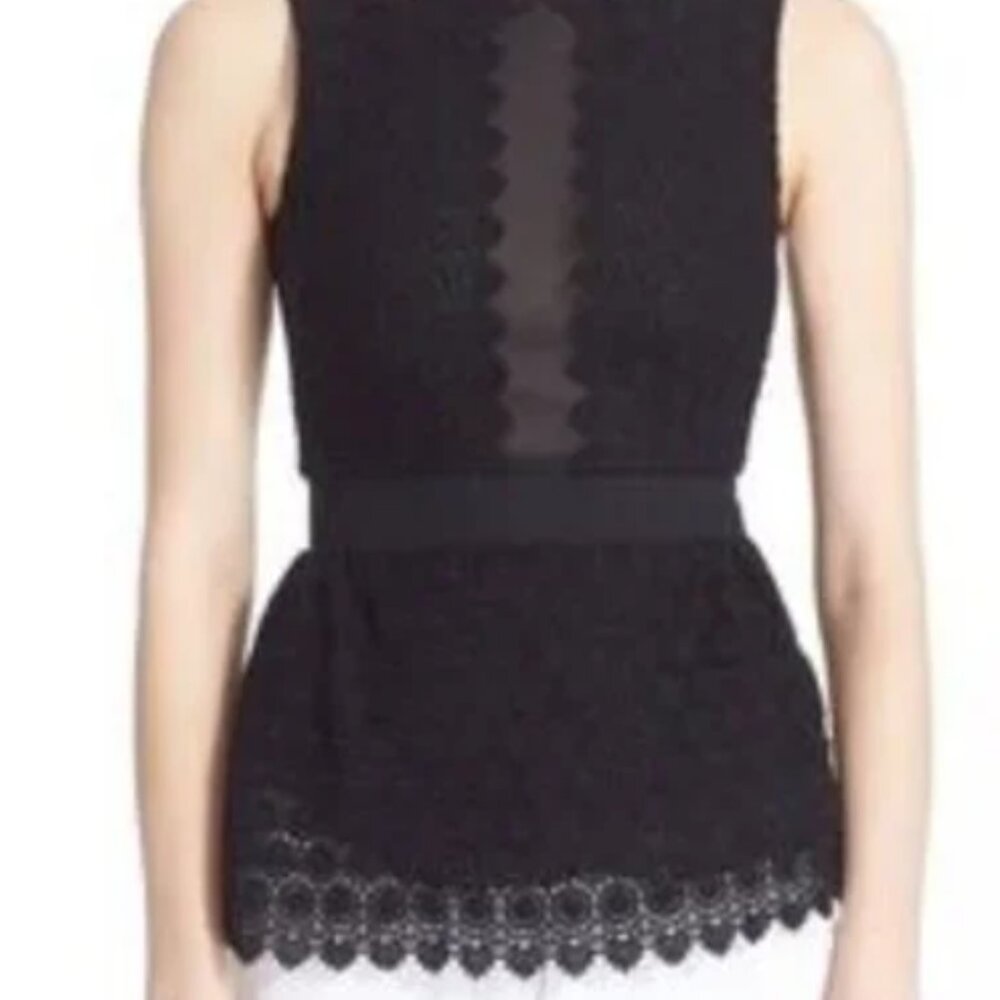 DIANE Von FURSTENBURG Tavita Black Lace Lined Peplum Top Size 0 - Picture 2 of 10